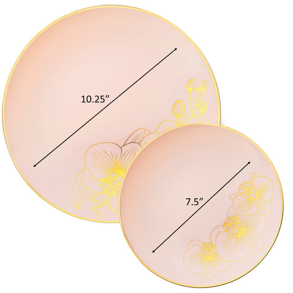32 Piece Combo Antique Pink and Gold Round Plastic Dinnerware Set (16 Servings) - Orchid