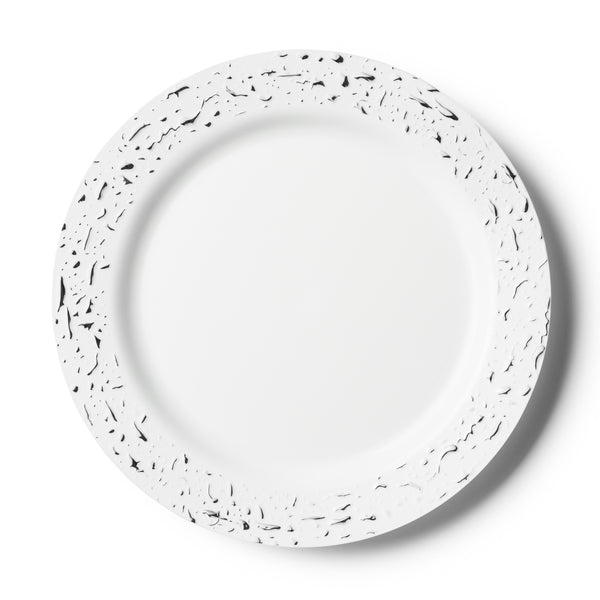 White and Silver Round Plastic Plates 10 Count - Pebbled