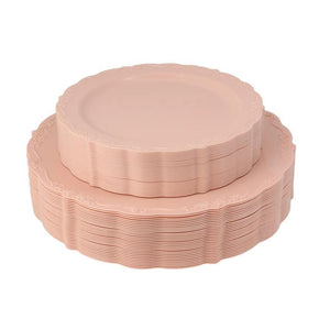 60 Piece Combo Pack Pink Round Plastic Dinnerware value set - Casual - Posh Setting