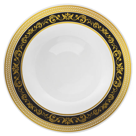 Black and Gold Round Plastic Plates - Royal