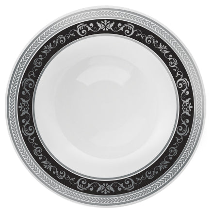 Black and Silver Round Plastic Plates - Royal