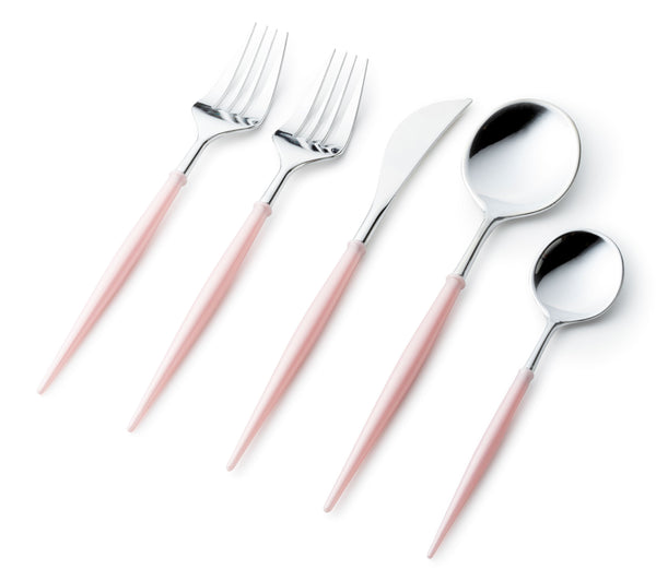 Noble Collection Silver And Blush Flatware Set 40 Count-Setting for 8