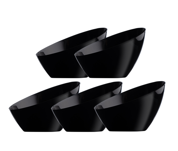 Black Angled Plastic Serving Bowls - 5 Pack