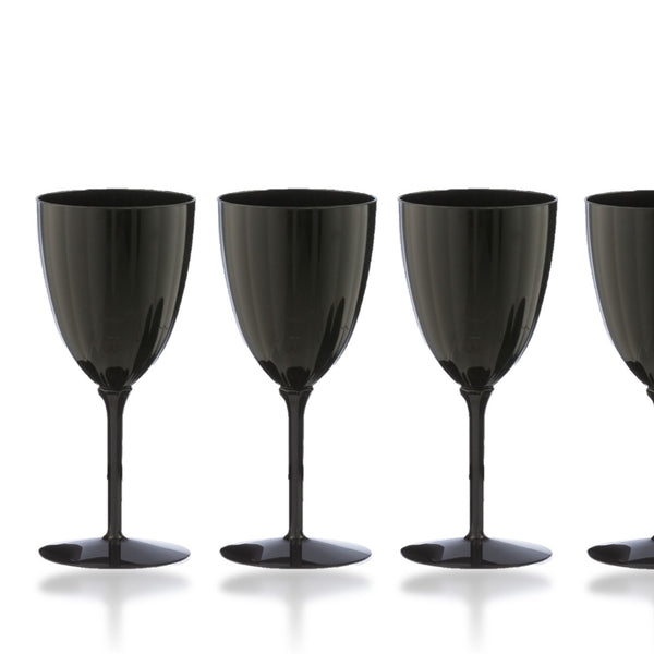 7 Oz 1-Piece Black Plastic Disposable Wine Goblet - 8 Pack
