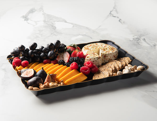 Scalloped Black and Gold Rectangular Serving Tray - 4 Count