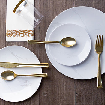 10 Black Disposable Plastic Plates, Round Dinner Plates, Heavy Duty  Reusable Plates, Wedding Plates 10 Pack Gold Marble Design 