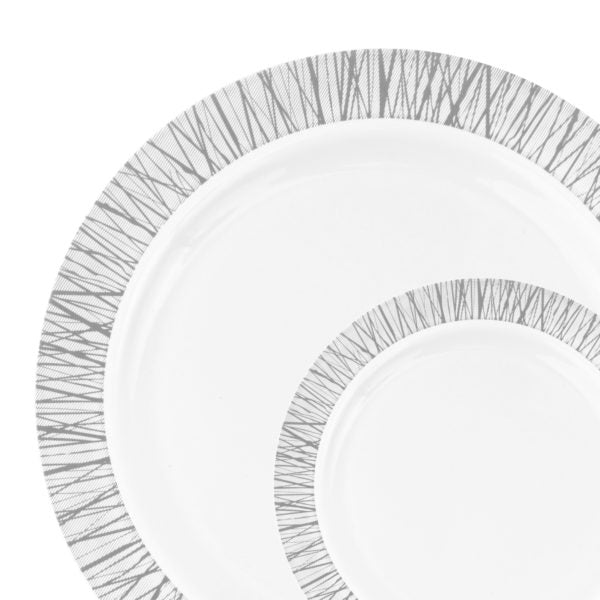 40 count Combo Pack White and Silver Round Plastic Dinnerware set (20 Guests) - Twig