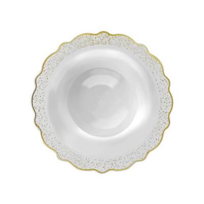 White and Gold Round Plastic Plates - Confetti