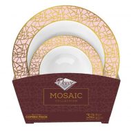 32 Piece Combo Pack Rose and Gold Round Plastic Bowls value set (16 Servings) - Mosaic - Posh Setting