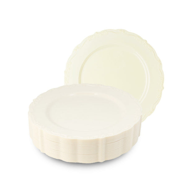 10 Inch Cream Round Plastic Dinner Plate - Casual - Posh Setting