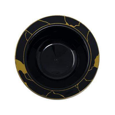 Black and Gold Round Plastic Plates - Marble
