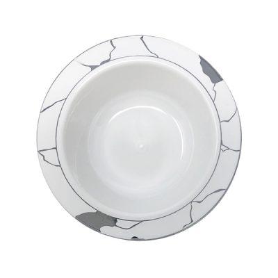 White and Silver Round Plastic Plates - Marble