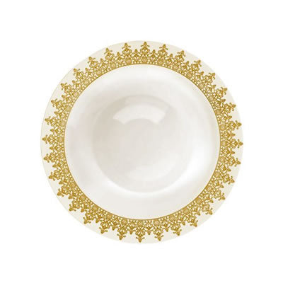 Cream and Gold Round Plastic Bowl