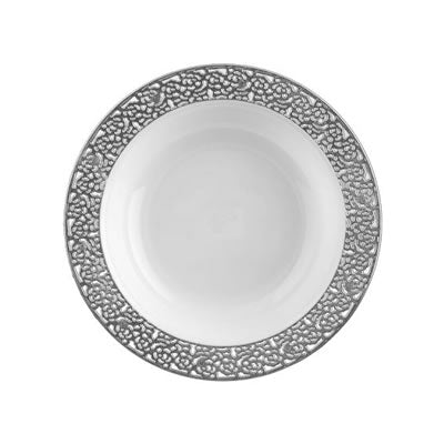 White and Silver Round Plastic Plates - Lace