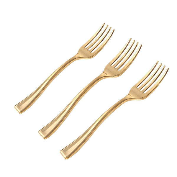 4 inch Mini Forks Gold Plastic Tasting Fork 72 Count - Posh Setting