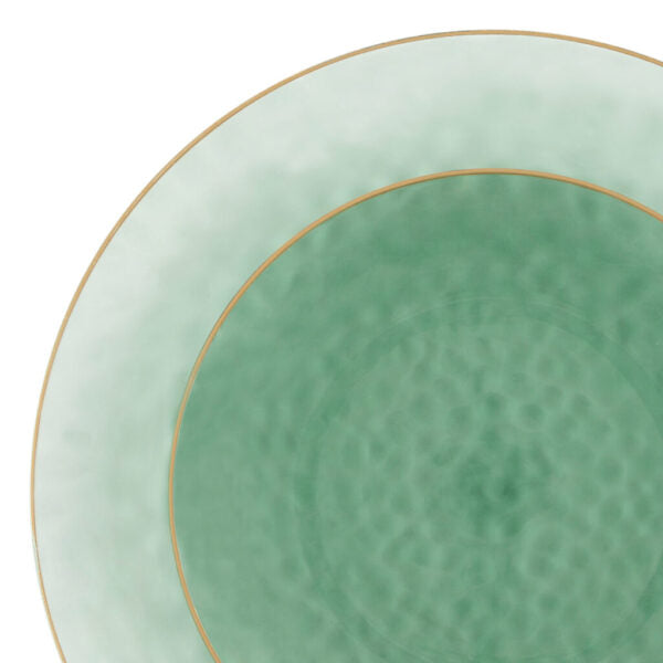Green and Gold Round Hammered Plastic Plates - Organic Hammered