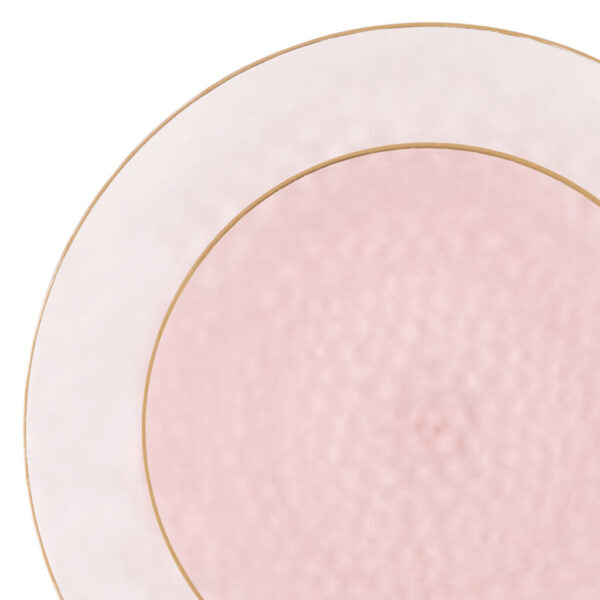 32 Piece Combo Pink/Gold Hammered Round Plastic Plate