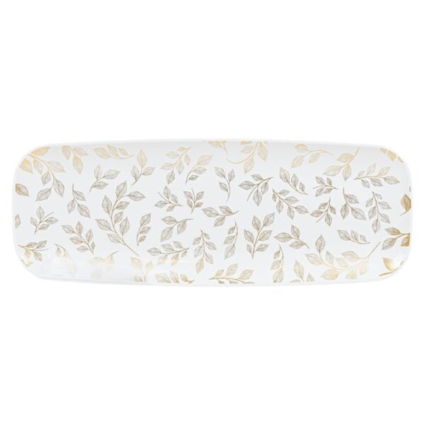 17.5" Organic Leaves White Rectangle Serving Dish - 2 Pack