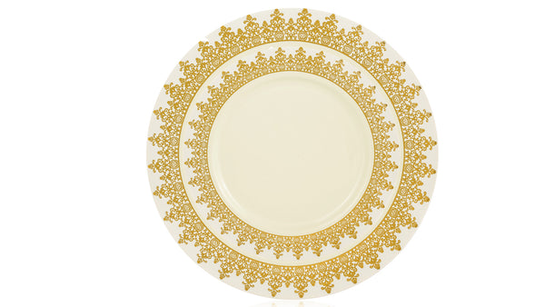 Cream and Gold Round Plastic Plate