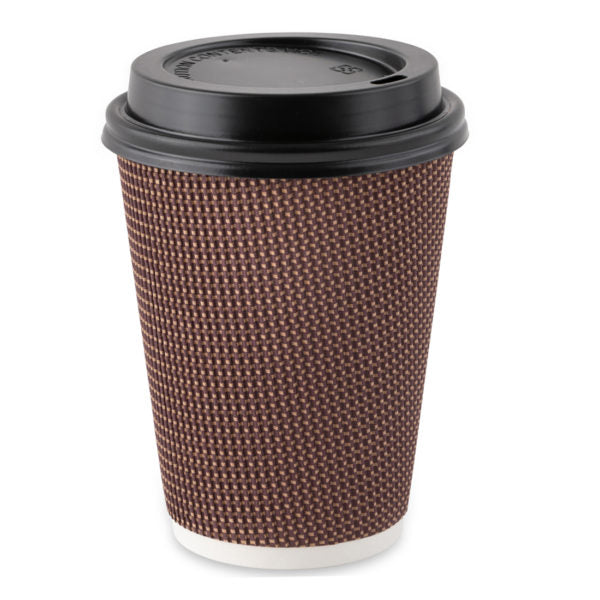 Insulated Ripple Brown Paper Coffee Cups with Lids