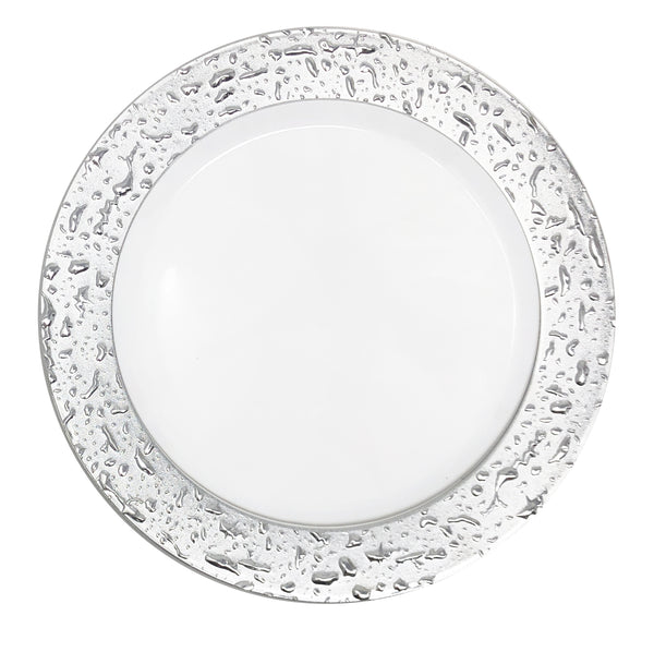 White and Silver Round Plastic Plates - Ros'ee