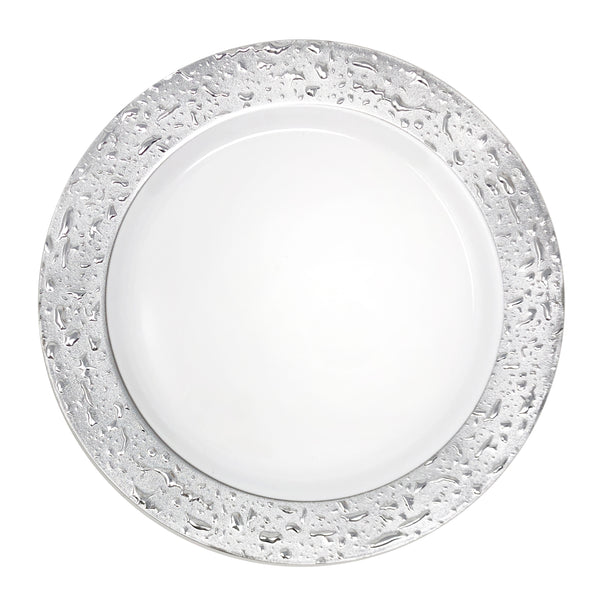 40 Pack White and Silver Round Plastic Dinnerware Value Set (20 Guests) - Ros'ee