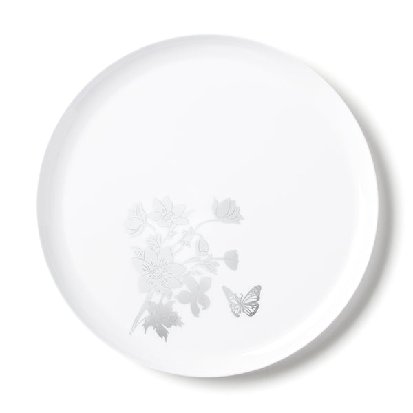 White and Silver Round Plastic Plates - Garden Edge