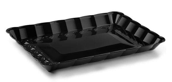 Scalloped Black Rectangular Serving Tray - 4 Count