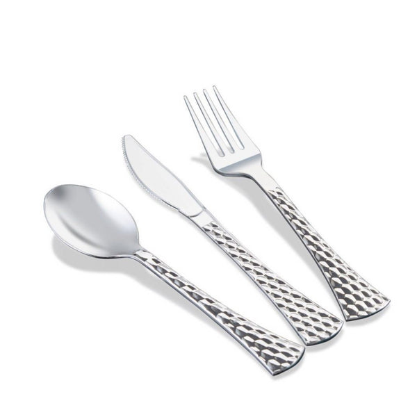 120 Piece Disposable Silver Plastic Silverware Combo Set (40 Settings) - Glamour