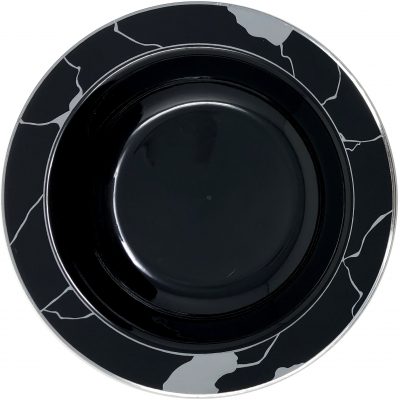 Black and Silver Round Plastic Bowls 10 Pack- Marble