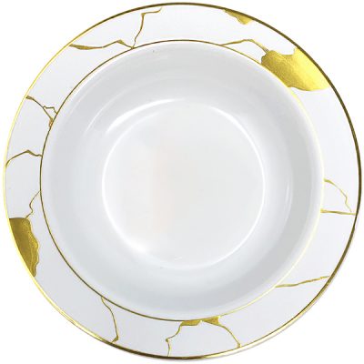 White and Gold Round Plastic Plates - Marble