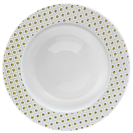 White and Gold Round Plastic Plates - Sphere