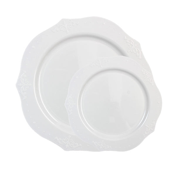 40 Piece Combo Pack White Round Plastic Dinnerware value set (20 Servings) - Antique